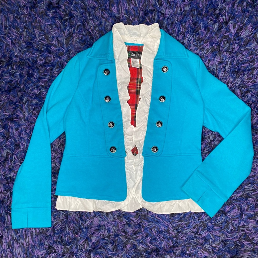 Turquoise Blazer with removable Ruffle - Picture 4 of 13